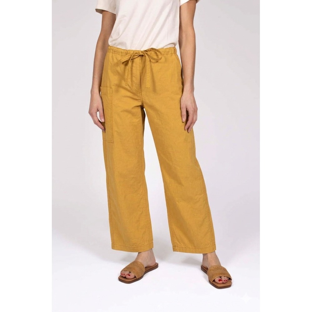 THE LITTLE PROJECT Amber Pants Small Mustard Yellow Drawstring Wide Leg Ankle